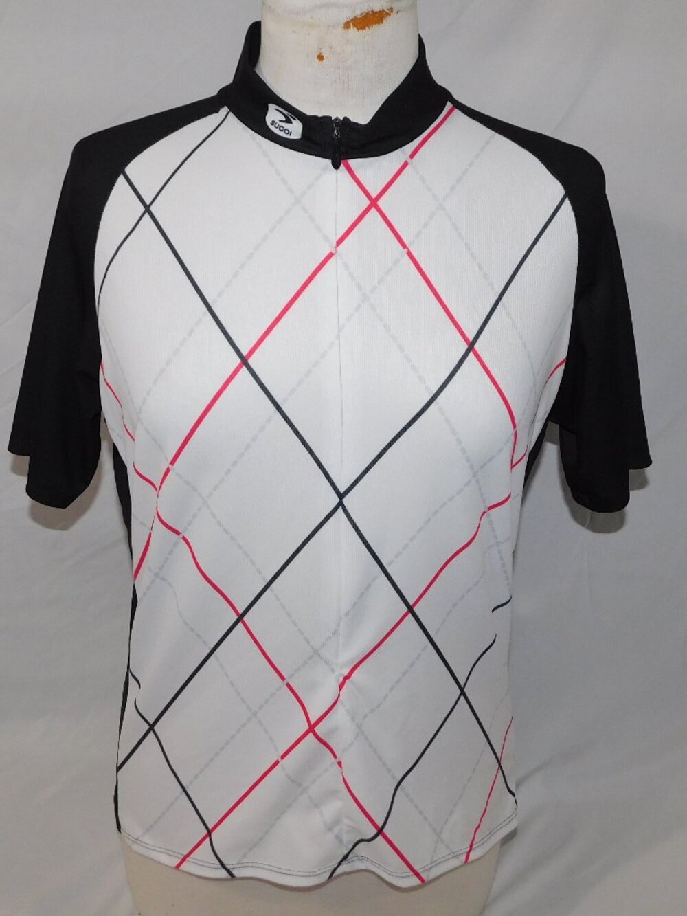 Sugoi Roxie Cycling Jersey Womens L White Black Red Cycling 3/4 zip Short sleeve